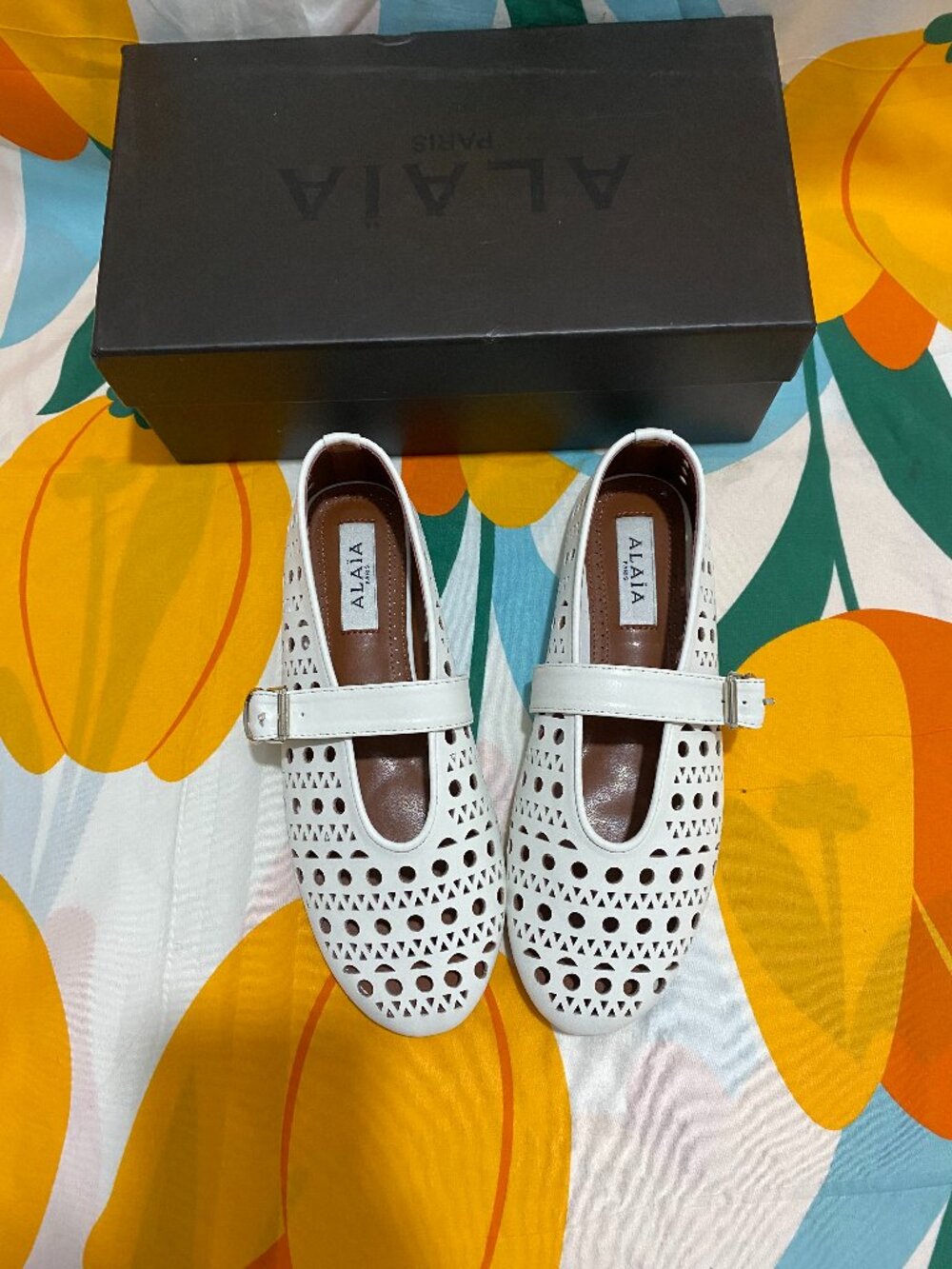 Alaia White Cut-Out Mary Jane Flats